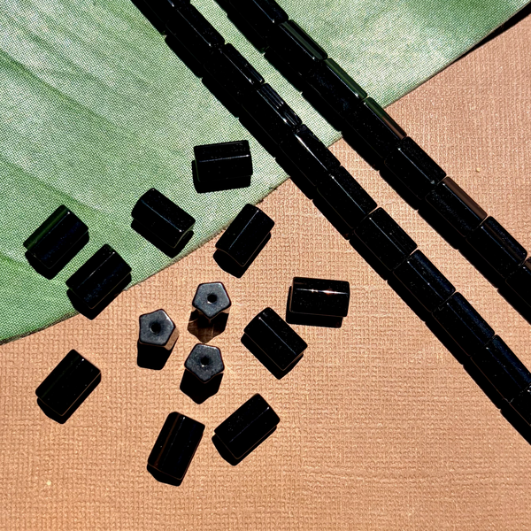 Shiny Black 5 Sided Tube Beads - 45 Pieces