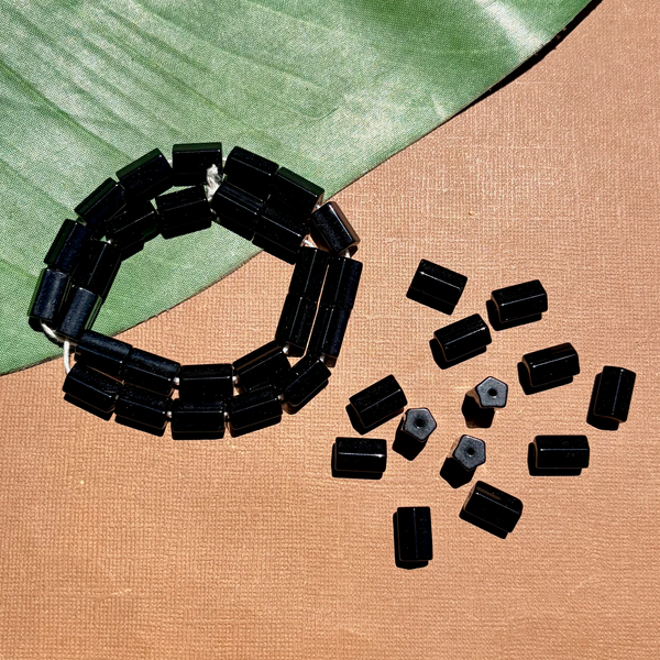 Shiny Black 5 Sided Tube Beads - 45 Pieces
