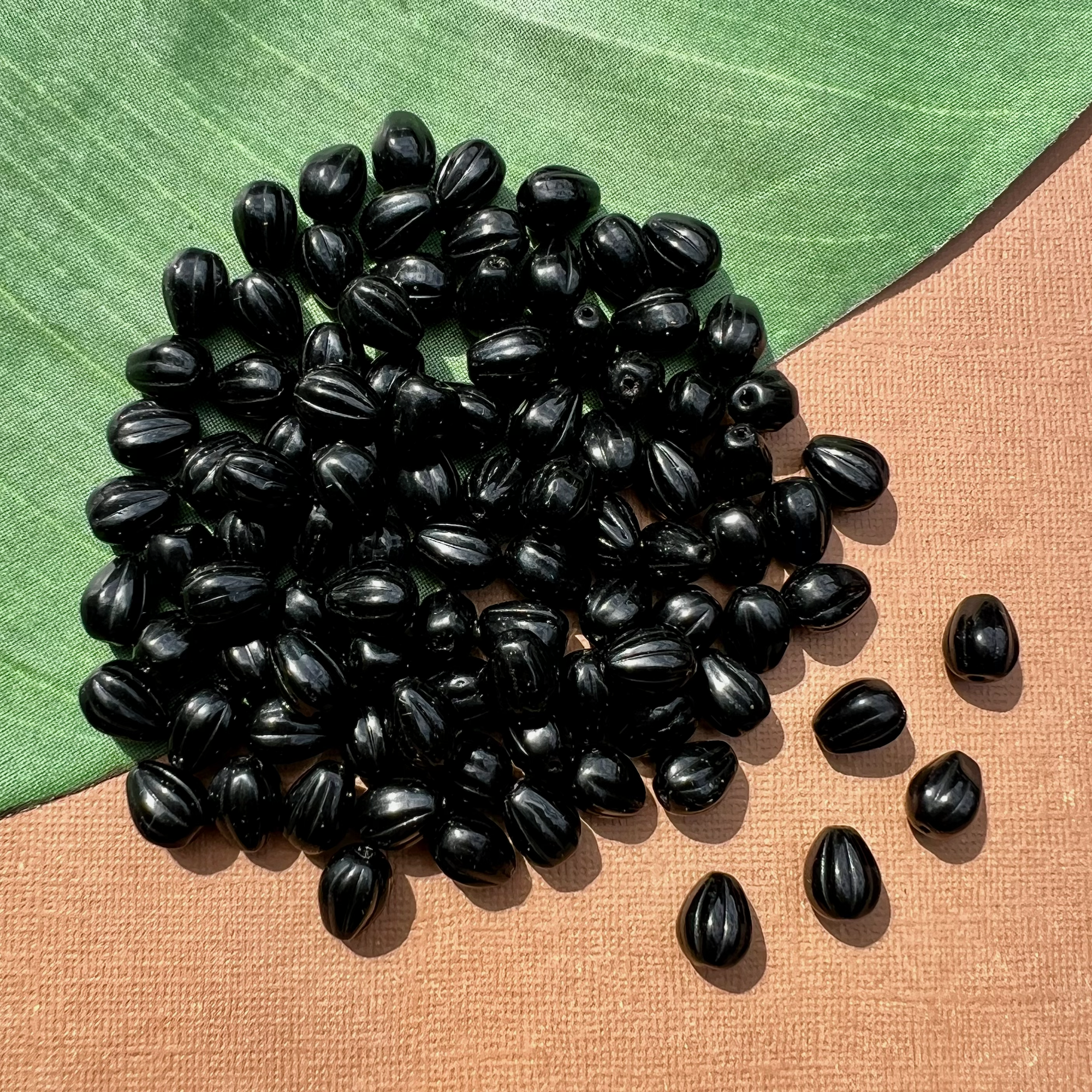 Black Melon Teardrop Beads - 50 Pieces