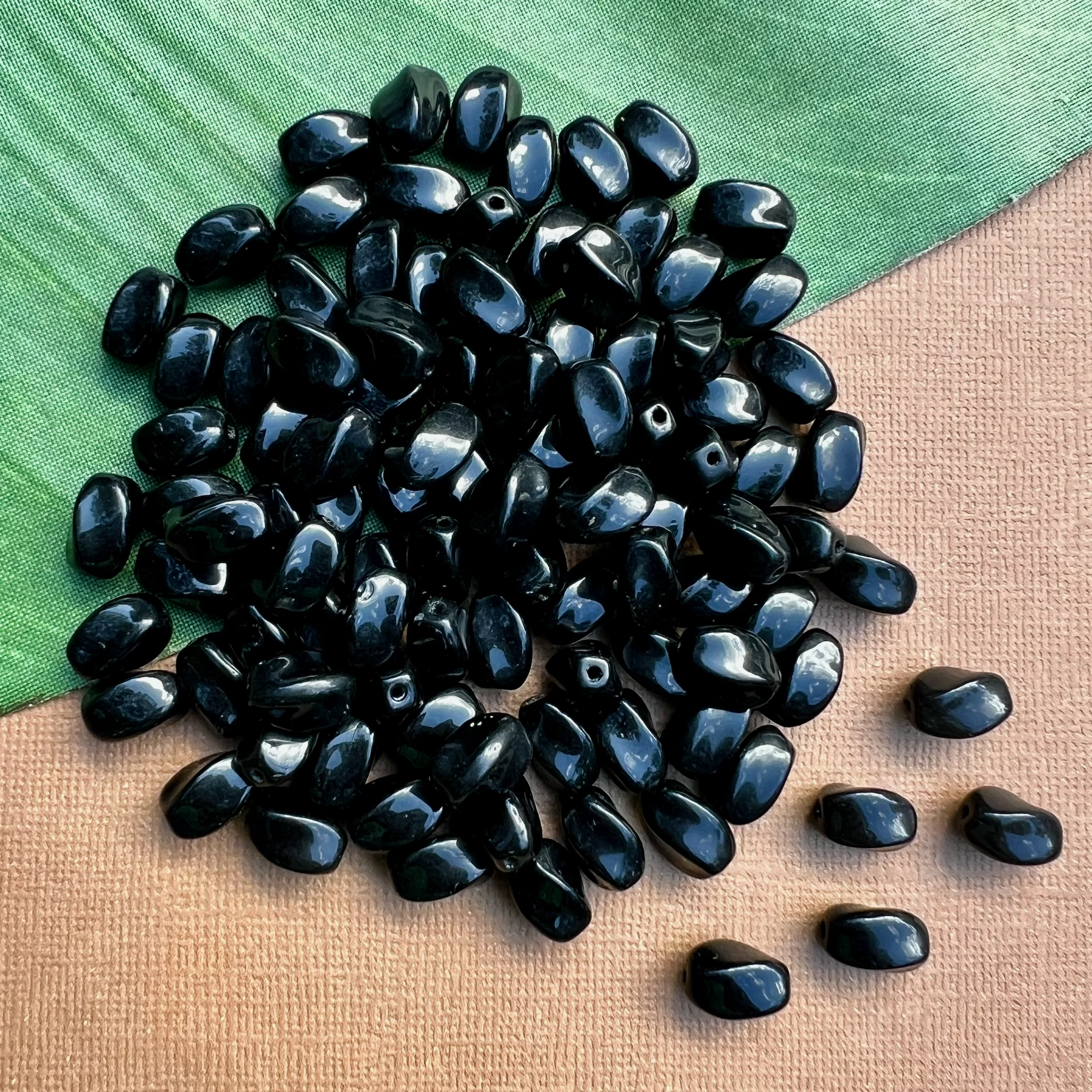 Black Twisted Oval Tube Beads - 100 Pieces