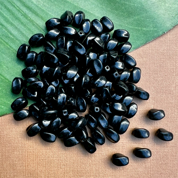 Black Twisted Oval Tube Beads - 100 Pieces