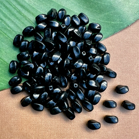 Black Twisted Oval Tube Beads - 100 Pieces