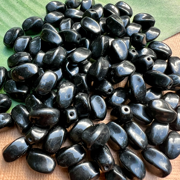 Black Twisted Oval Tube Beads - 100 Pieces