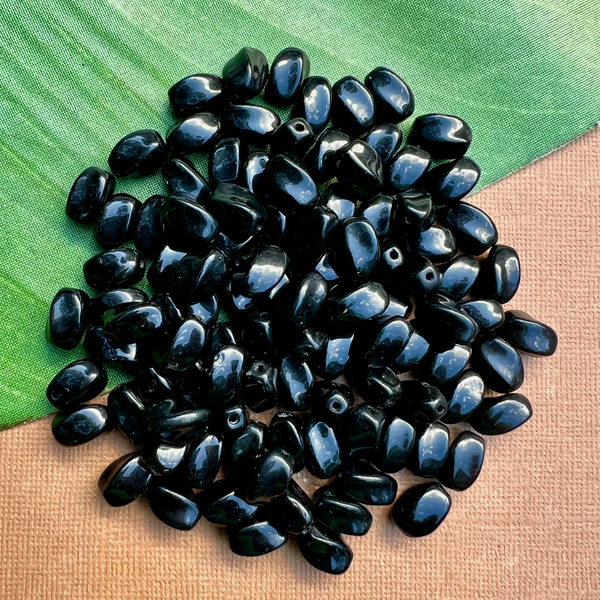 Black Twisted Oval Tube Beads - 100 Pieces