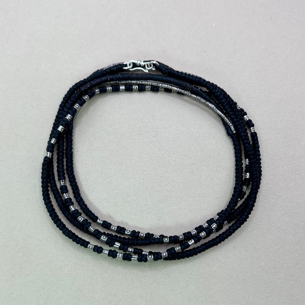 Waxed Linen Wrap Bracelet/Necklace with Hill Tribe Silver