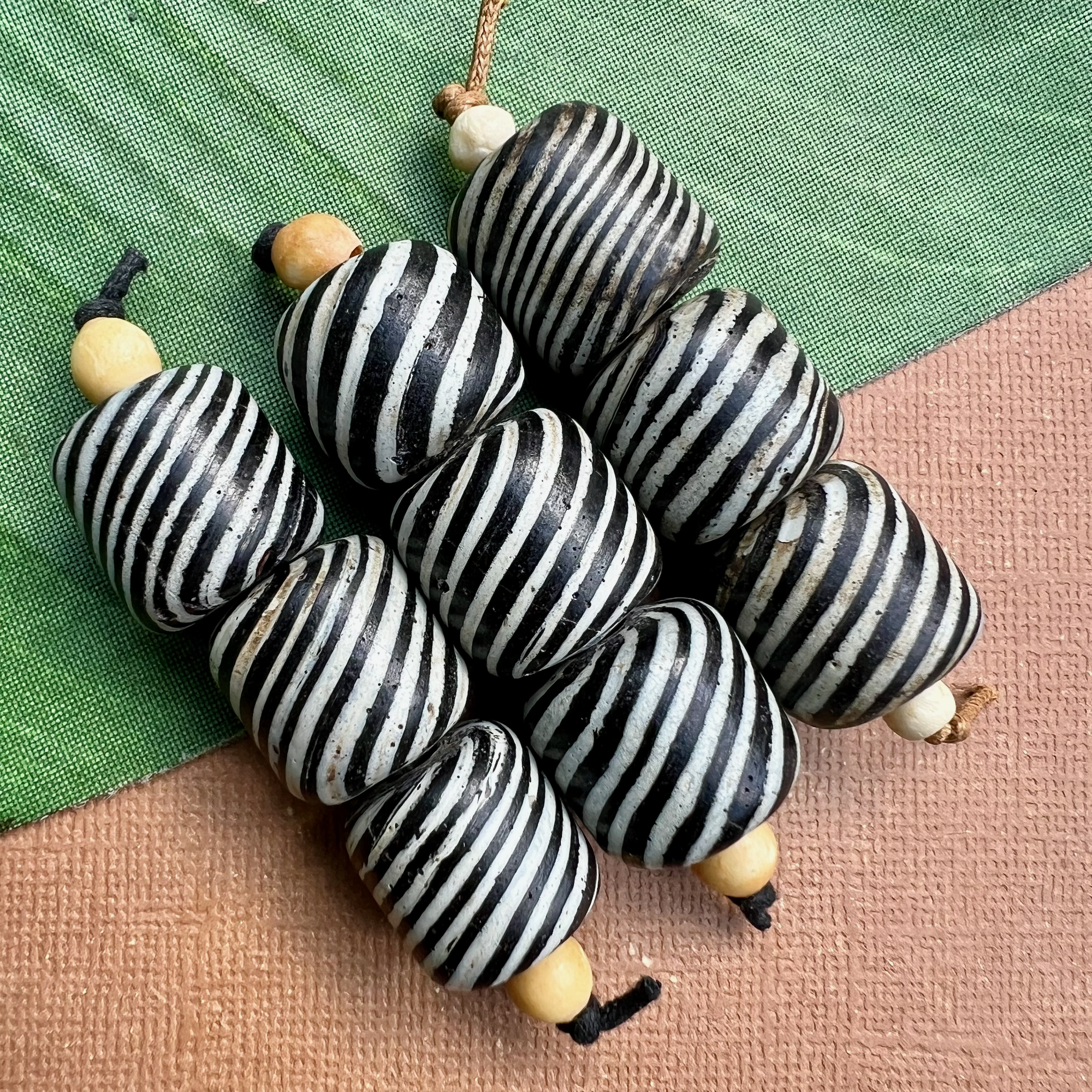 Black Striped Rondelle Glass Beads - 3 Pieces