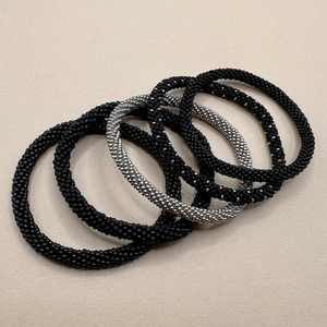 Black and Silver Beaded Bangles Set of 5