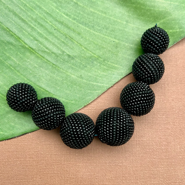 Black Beaded Beads  - 7 Pieces