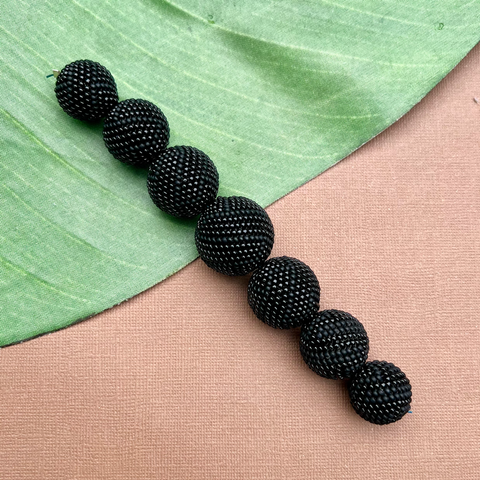 Black Beaded Beads  - 7 Pieces