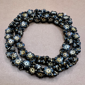 Black & Gold Flower Shank Button Beads - 100 Pieces