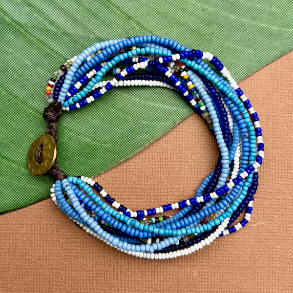 Blue African Seed Bead Bracelet