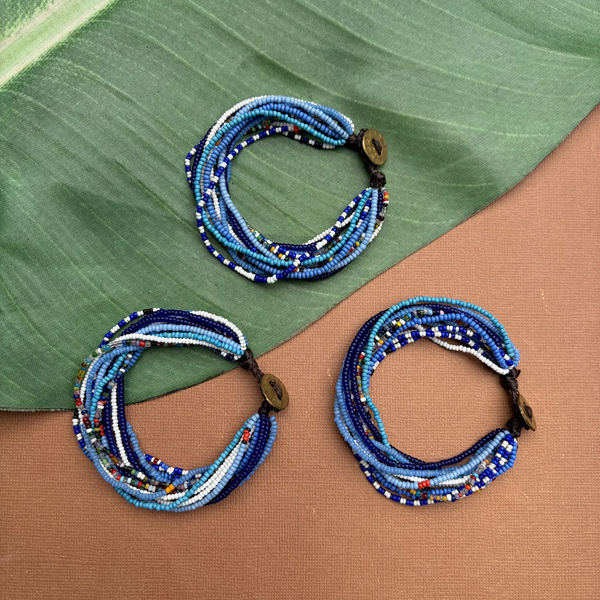 Blue African Seed Bead Bracelet
