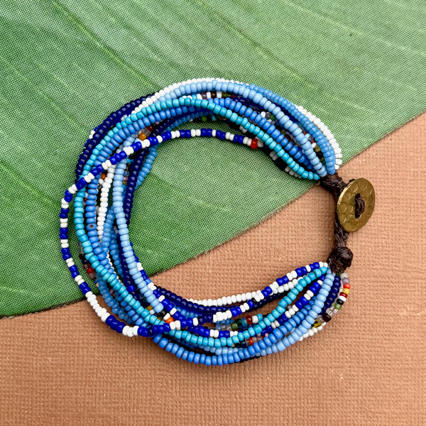 Blue African Seed Bead Bracelet