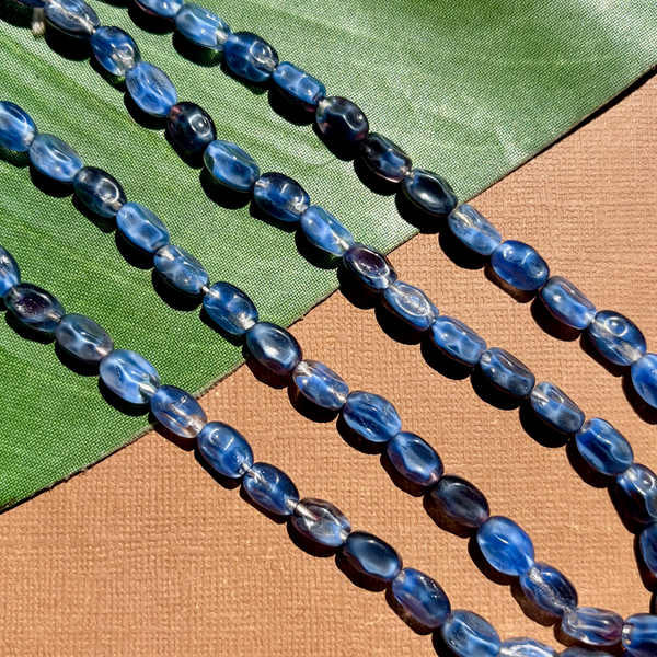 Dimpled Oval Blue Beads - 75 Pieces