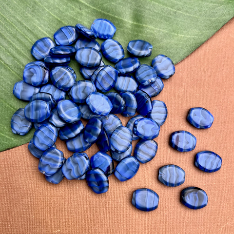 Blue & Black Flat Oval Beads - 50 Pieces