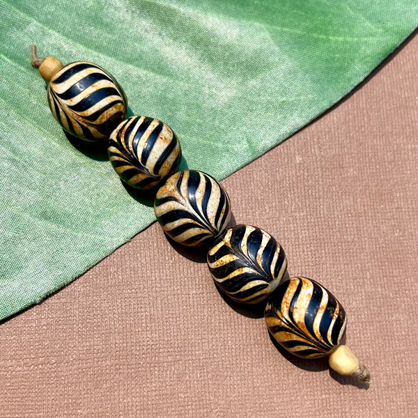 Blue Zebra Glass Beads - 5 Pieces