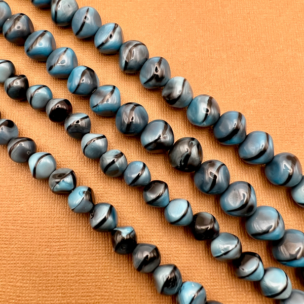 Blue & Black Organic Round 10mm Beads - 75 Pieces