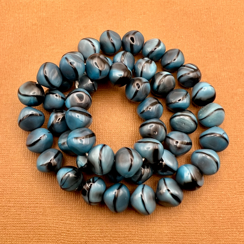 Blue & Black Organic Round 12mm Beads - 50 Pieces