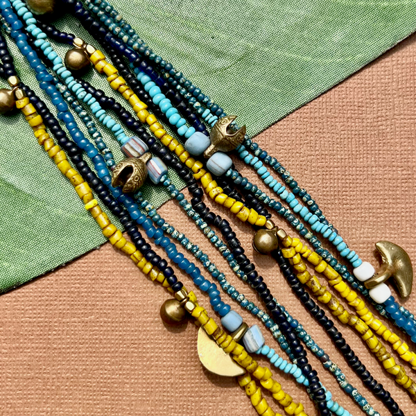 Short Akha Necklaces - Blue & Yellow