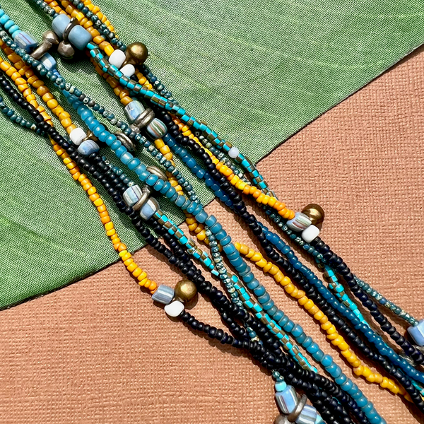 Short Akha Necklaces - Blue, White, & Yellow