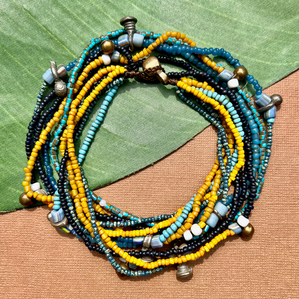 Short Akha Necklaces - Blue, White, & Yellow