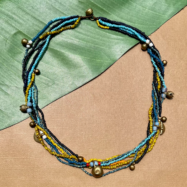 Short Akha Necklaces - Blue & Yellow