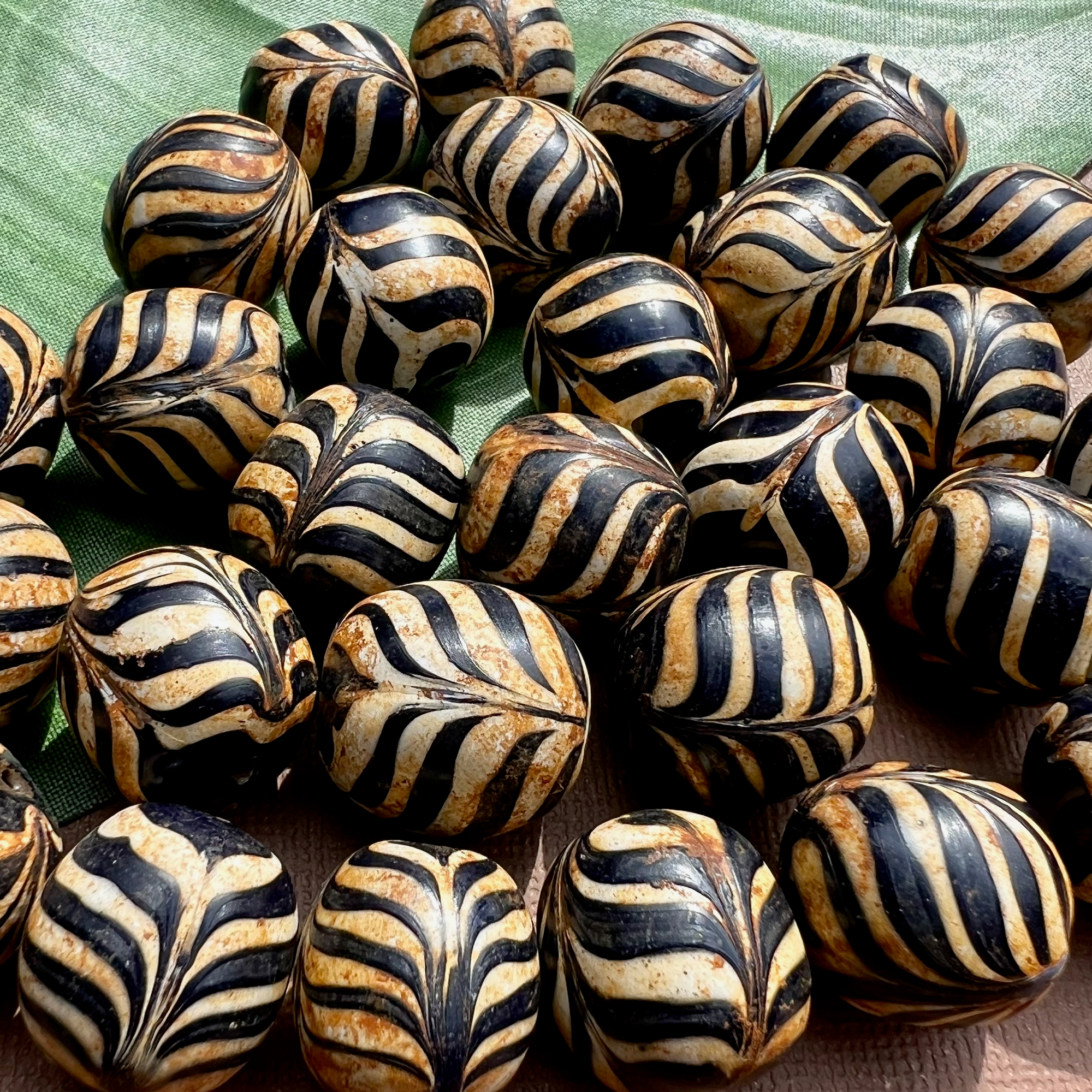 Blue Zebra Glass Beads - 5 Pieces