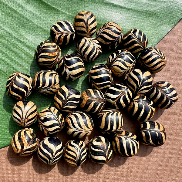 Blue Zebra Glass Beads - 5 Pieces