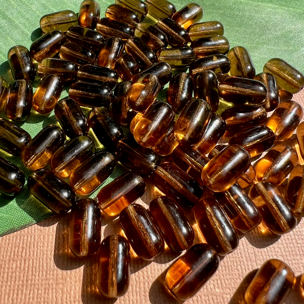Brown Oval "Pill" Glass Beads - 50 Pieces