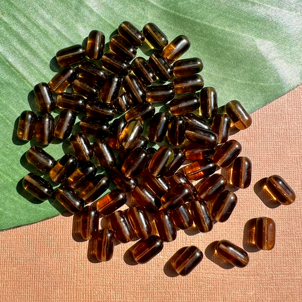 Brown Oval "Pill" Glass Beads - 50 Pieces