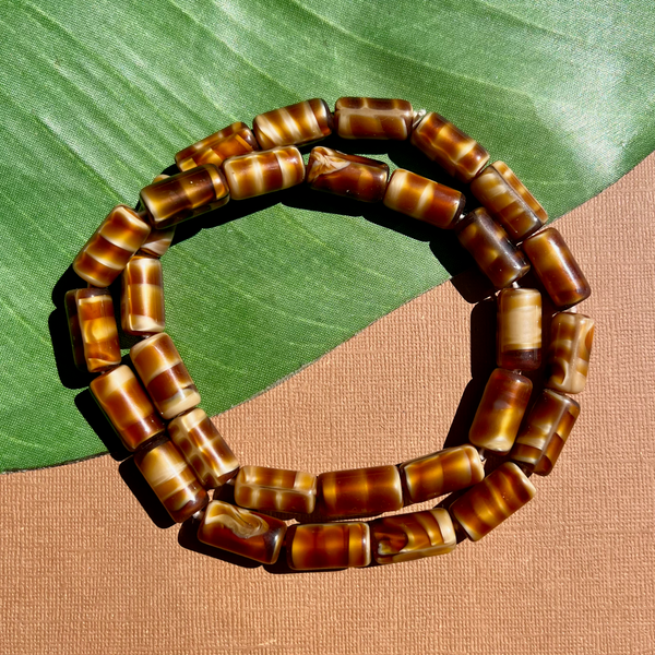 Brown & Cream Cylinder Tube Beads - 30 Pieces