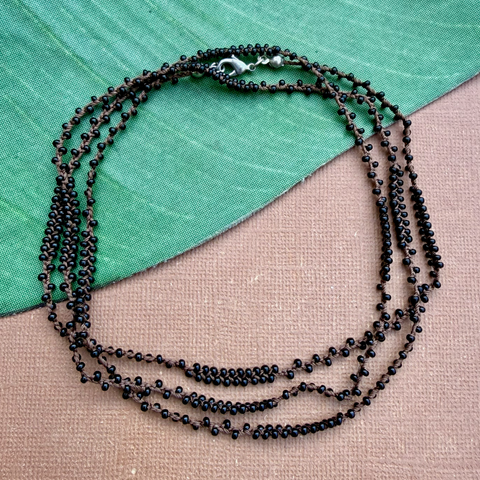 Dark Brown & Black Silk & Seed Bead Necklace