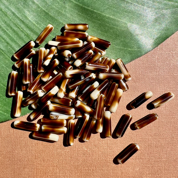 Shiny Dark Brown & Cream Cylinder Tube Beads - 100 Pieces