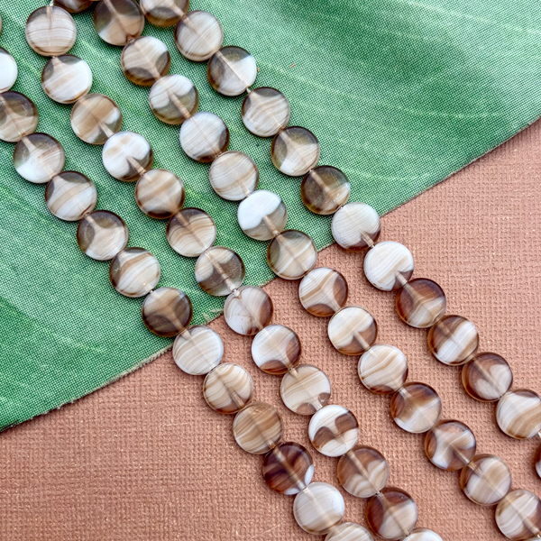 Brown & Cream Matte Aspirin Beads - 74 Pieces
