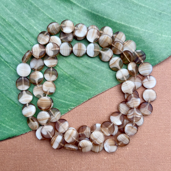 Brown & Cream Matte Aspirin Beads - 74 Pieces