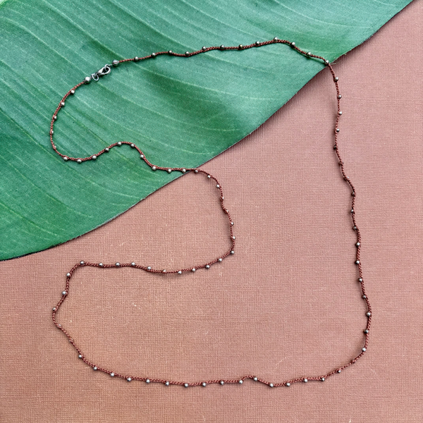 Silver & Brown Silk & Seed Bead Necklace