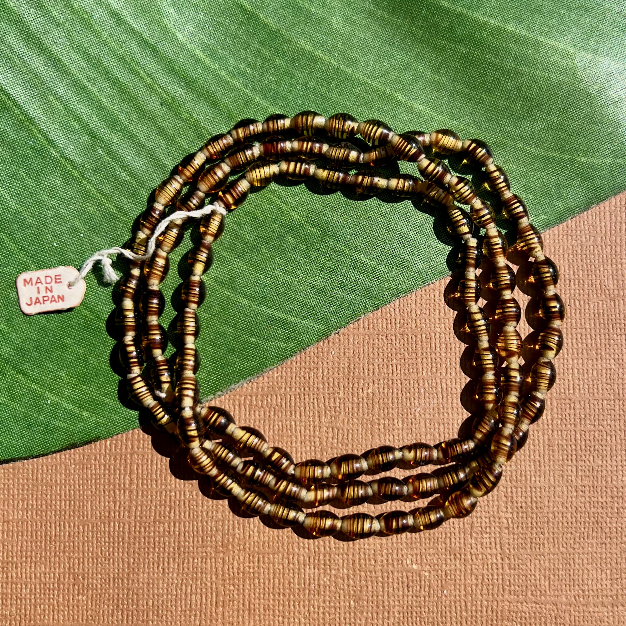 Brown Striped Oval Glass Beads - 90 Pieces