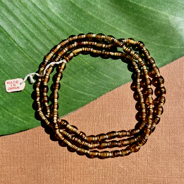 Brown Striped Oval Glass Beads - 90 Pieces