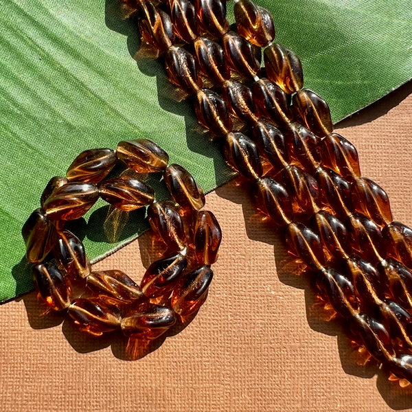 Brown Twisted Tube Beads - 50 Pieces