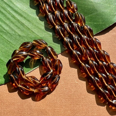 Brown Twisted Tube Beads - 50 Pieces