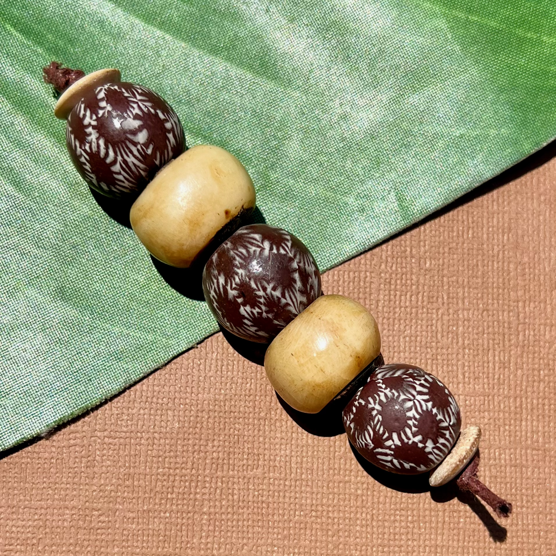 Brown Jatim "Viking" Glass Beads & Bone - 5 Pieces