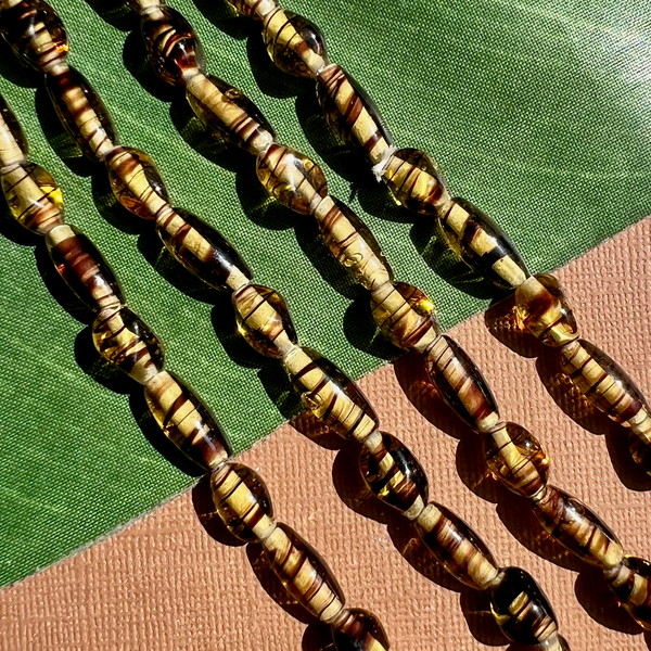 Amber Tone Glass Beads with Brown Stripes - 50 Pieces