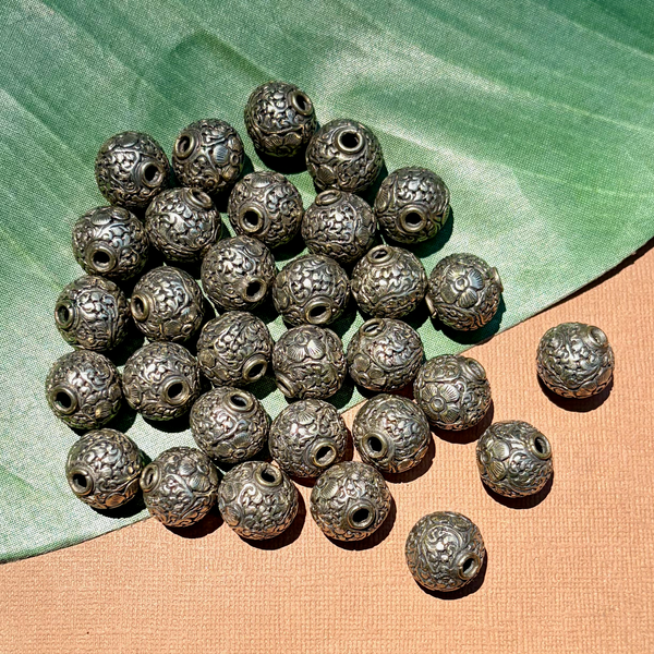 16mm Carved Round Metal Beads - 3 Pieces