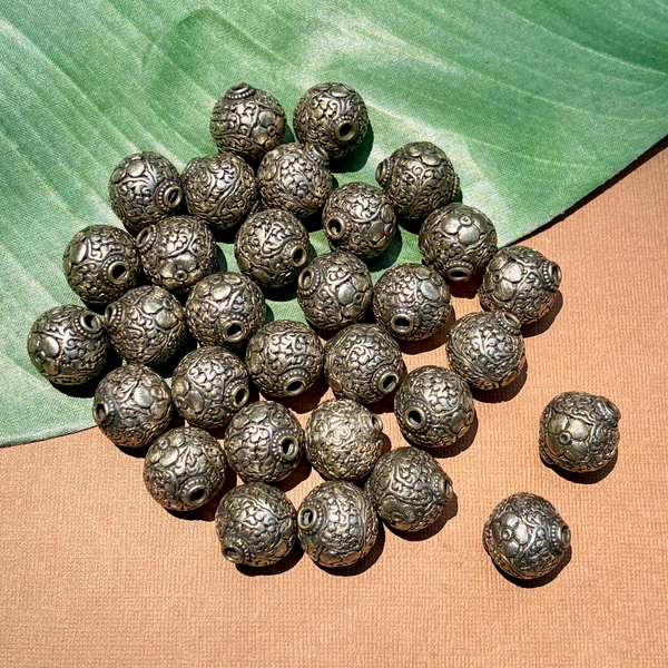 20mm Carved Round Metal Beads - 3 Pieces