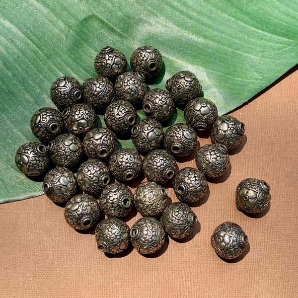 20mm Carved Round Metal Beads - 3 Pieces