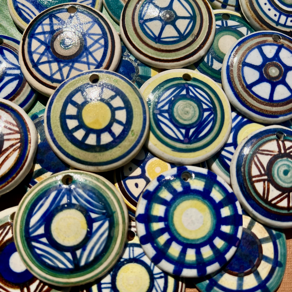 Colorful Ceramic Disc Pendants - 12 Pieces