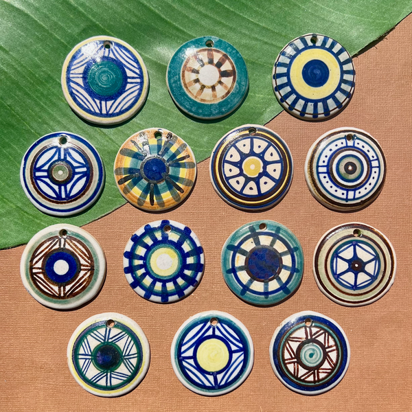 Colorful Ceramic Disc Pendants - 12 Pieces
