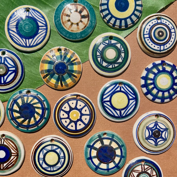 Colorful Ceramic Disc Pendants - 12 Pieces