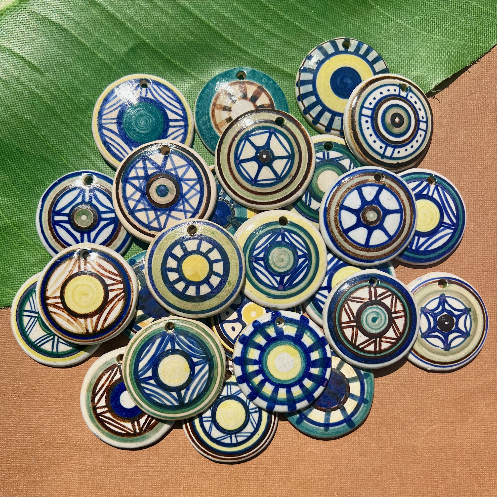 Colorful Ceramic Disc Pendants - 12 Pieces
