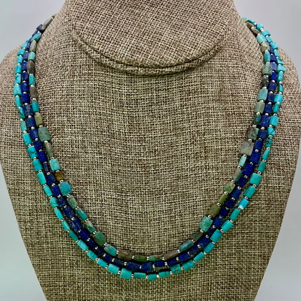 Natural Matrix Turquoise Organic Rectangle Tassel Necklace